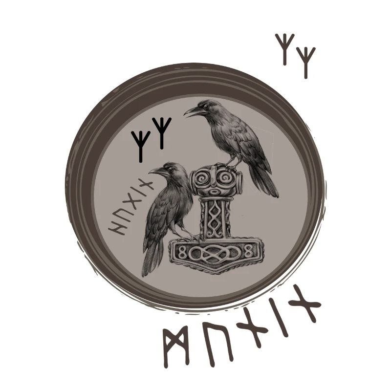 Thor Hammer Mjölnir avec Odin Ravens Hugin et Munin