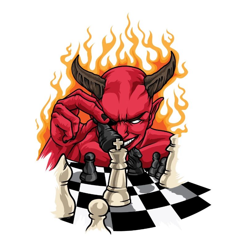 Flammen Teufel mit Schachbrett - Schach