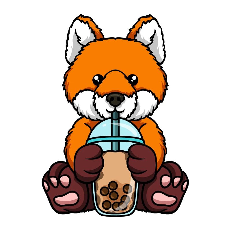 Fuchs trinkt Bubble Tea