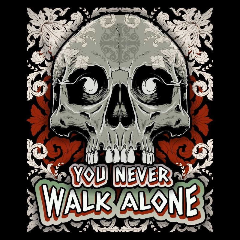 Skull, baroque pattern, funny saying, gothic