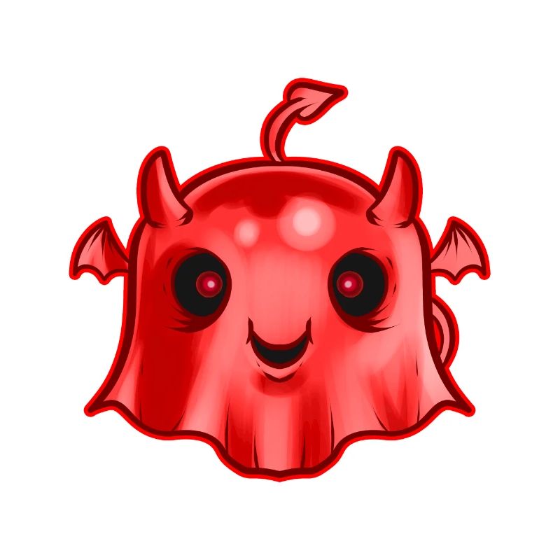 Cute Kawaii Chibi Red Ghost With Horns Tiny Wings