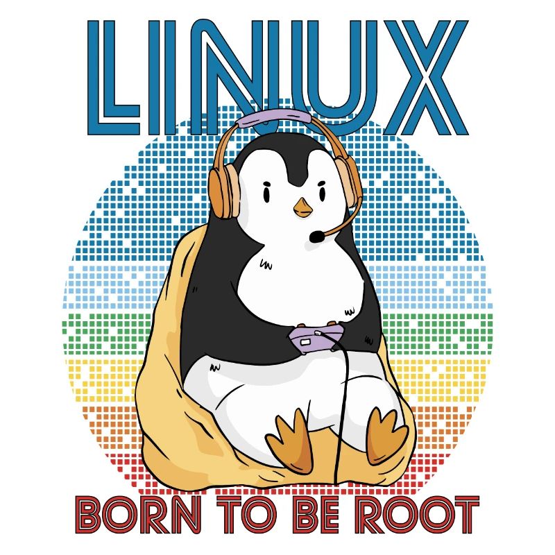 Gamer Root Retro Penguin Linux Nerd Programmeur Gee