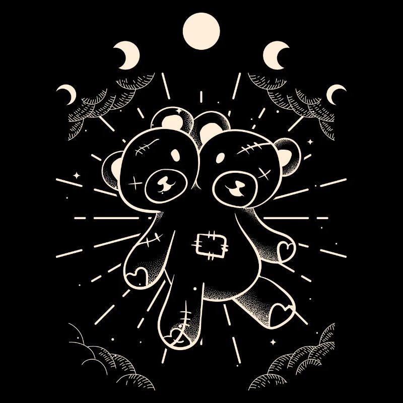 Kawaii Bear Moon Phases Gothic Two Headed Bear