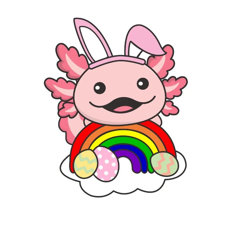 sweet axolotls at Easter with Easter eggs axolotl