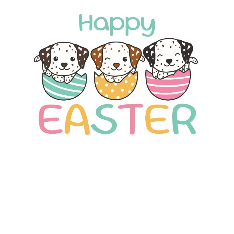 cute dogs at Easter with Easter eggs Dalmatians