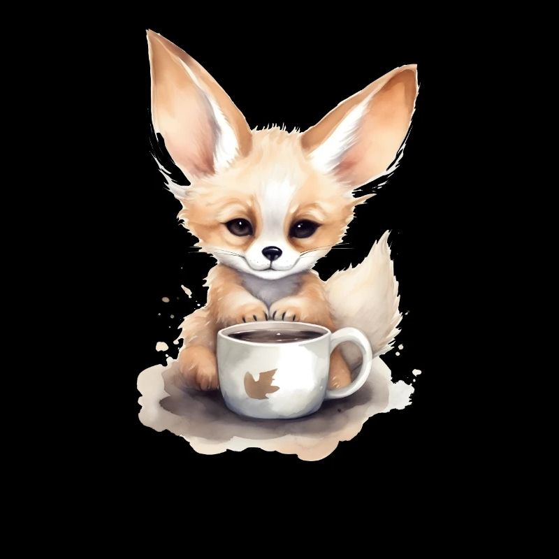 Fennec Fox avec style aquarelle café