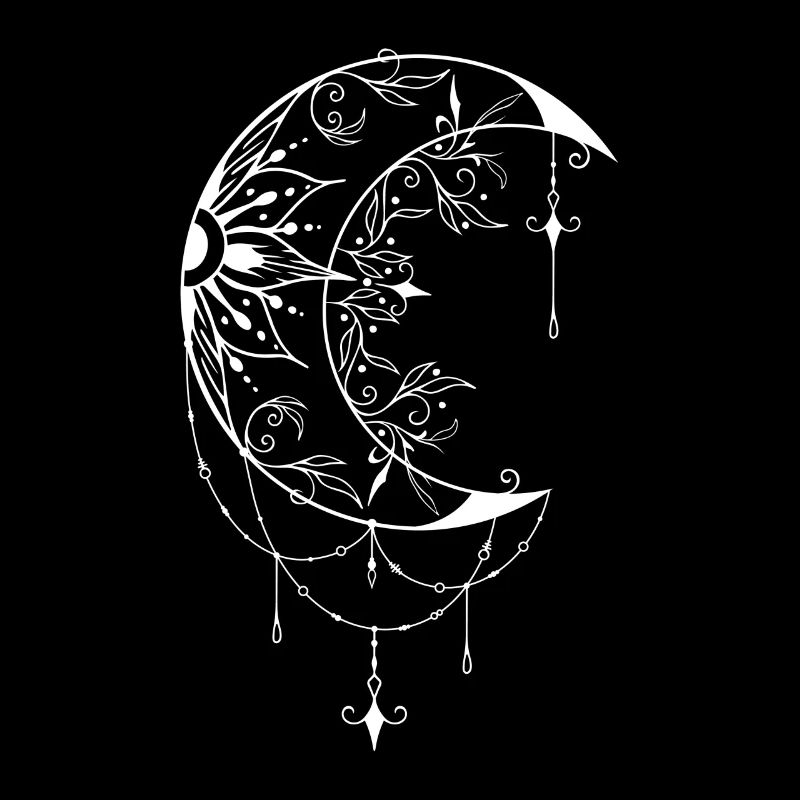 Fascinating Wiccan crescent moon design with symbolism