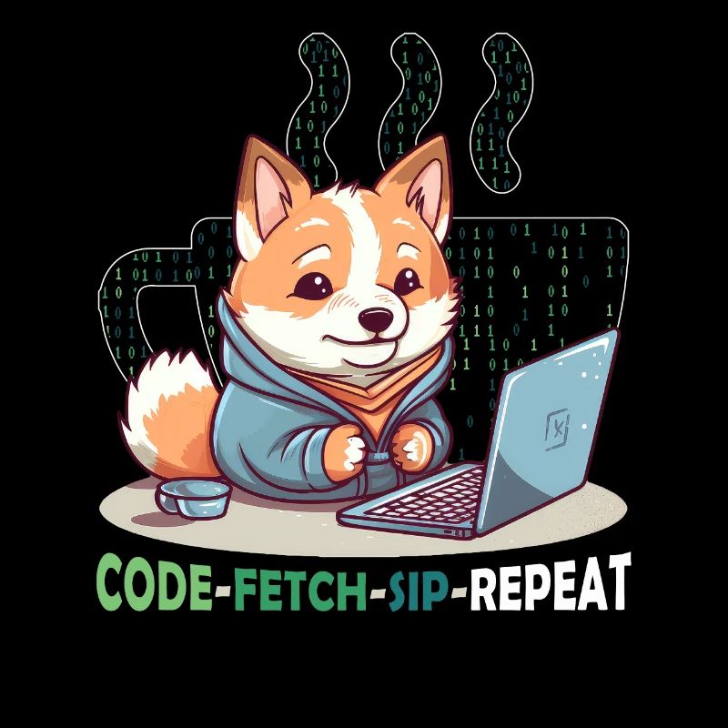 Code Fetch Sip Repeat Coffee Binary Shiba Inu Prog