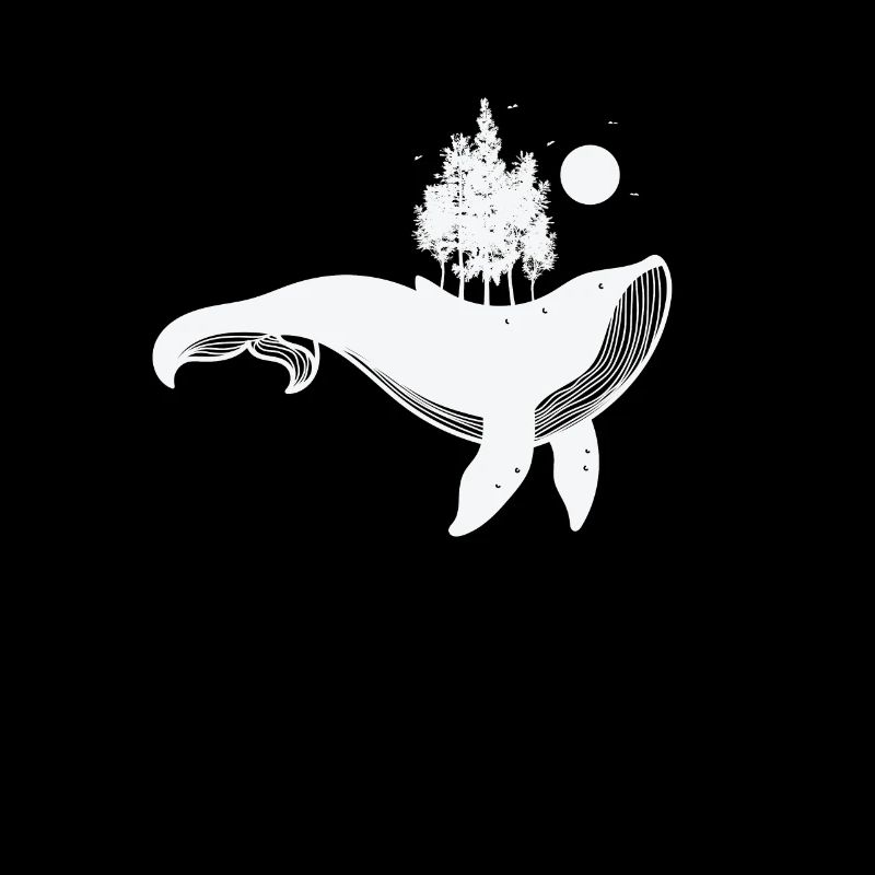 Blue whale with trees and moonlight
