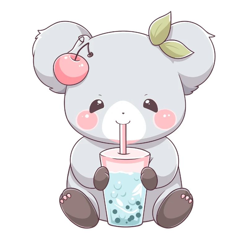 Kawaii Koala Drinks Boba Bubble Tea Chibi