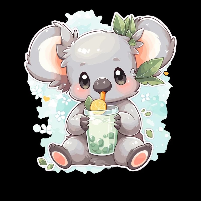 Kawaii Koala Drinks Boba Bubble Tea Chibi