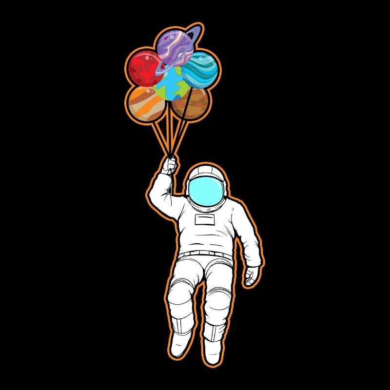 Astronaut Holding Planet Balloons Solar System