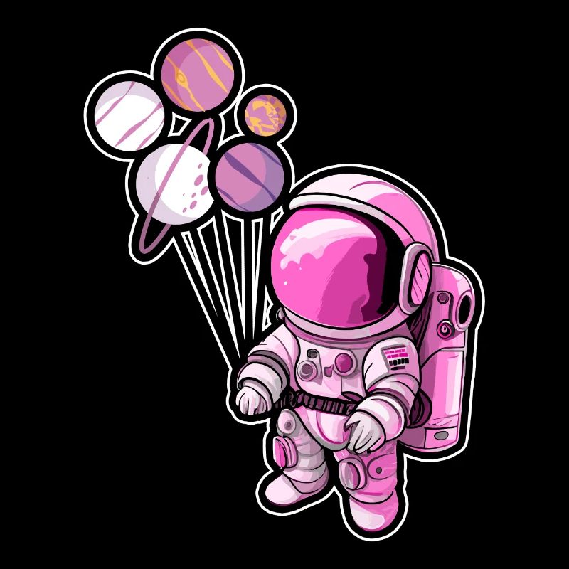 Astronaut Holding Planet Balloons Solar System