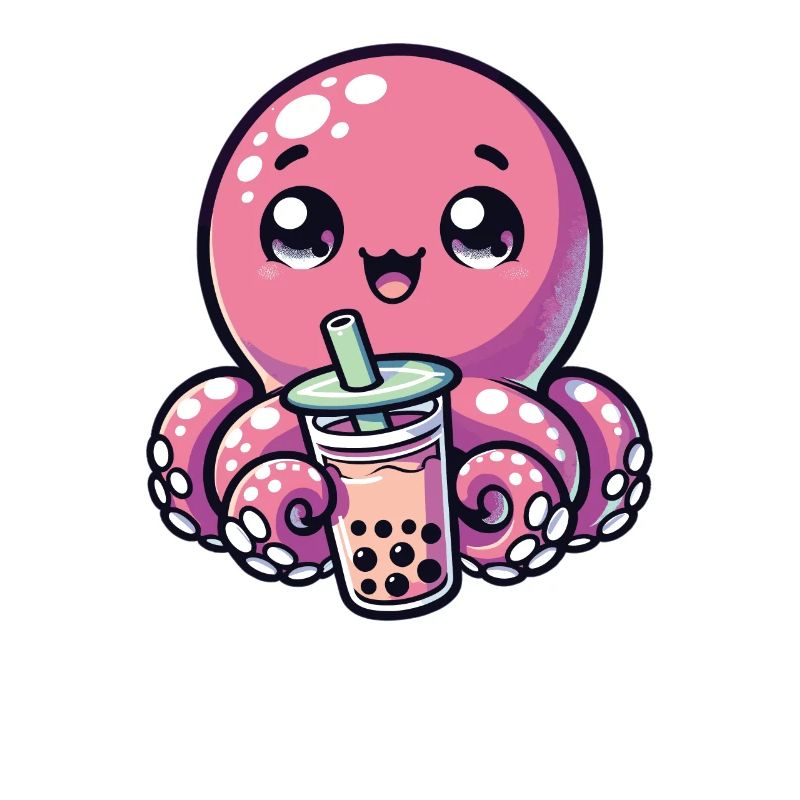 Octopus Drinking Bubble Tea kawaii Boba Octopus