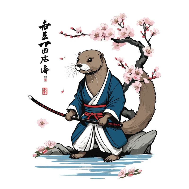 Mignon samouraï loutre fleur de cerisier Ukiyo-E Design