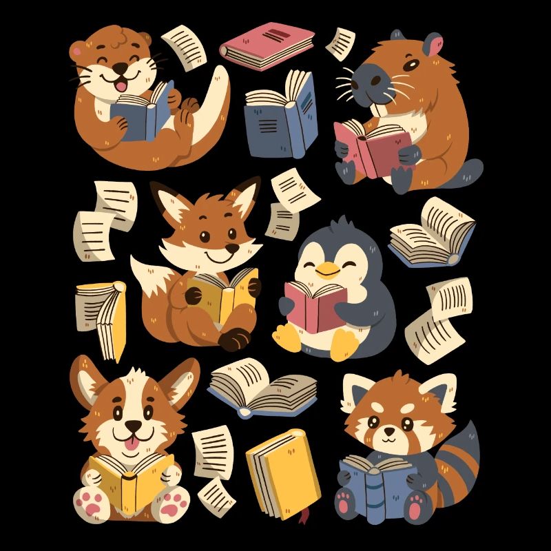 Reading Books: Capybara, Fox, Corgi, Otter