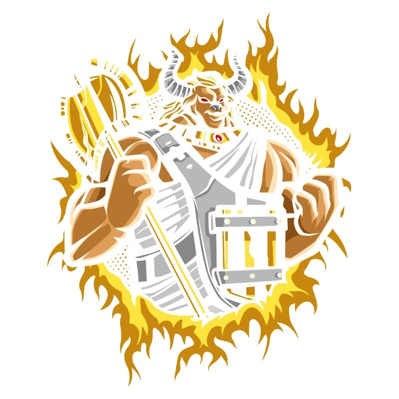 Minotaur with Halftone Fire Background