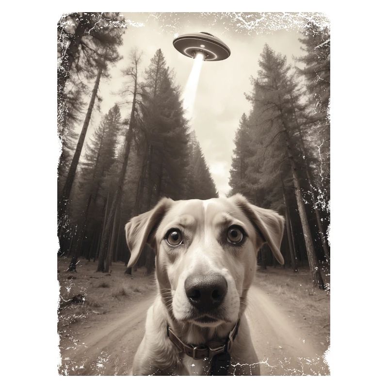Selfie de chiens avec la conception d’un vaisseau spatial extraterrestre