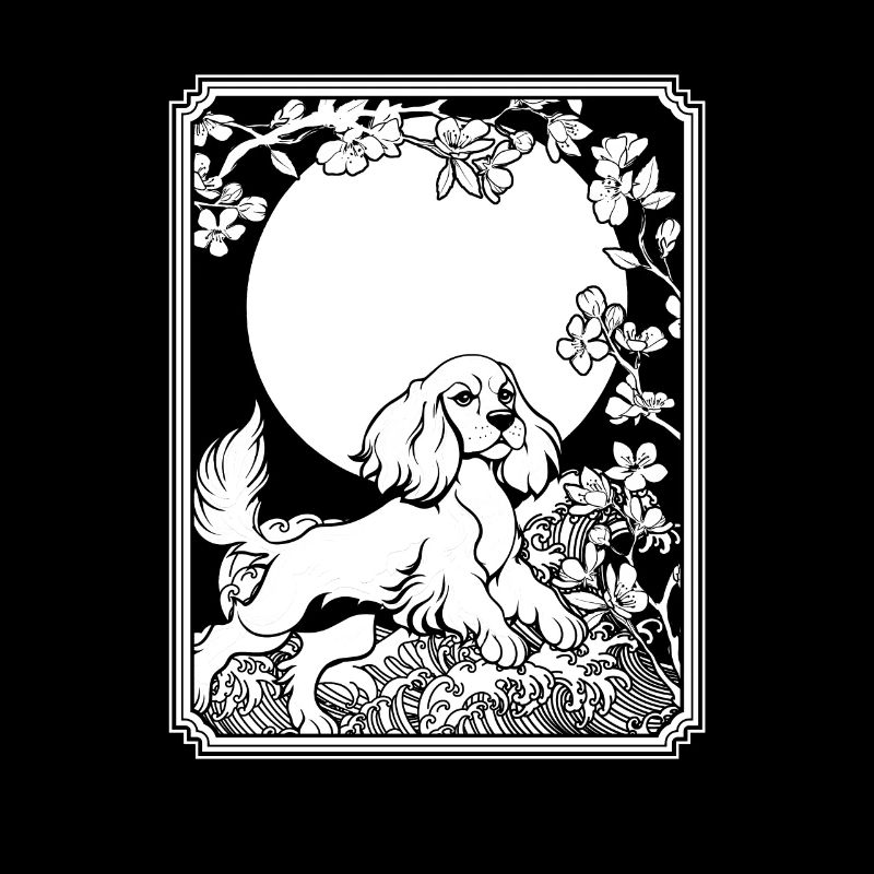Cocker Spaniel Japon Cherry Blossom Moon