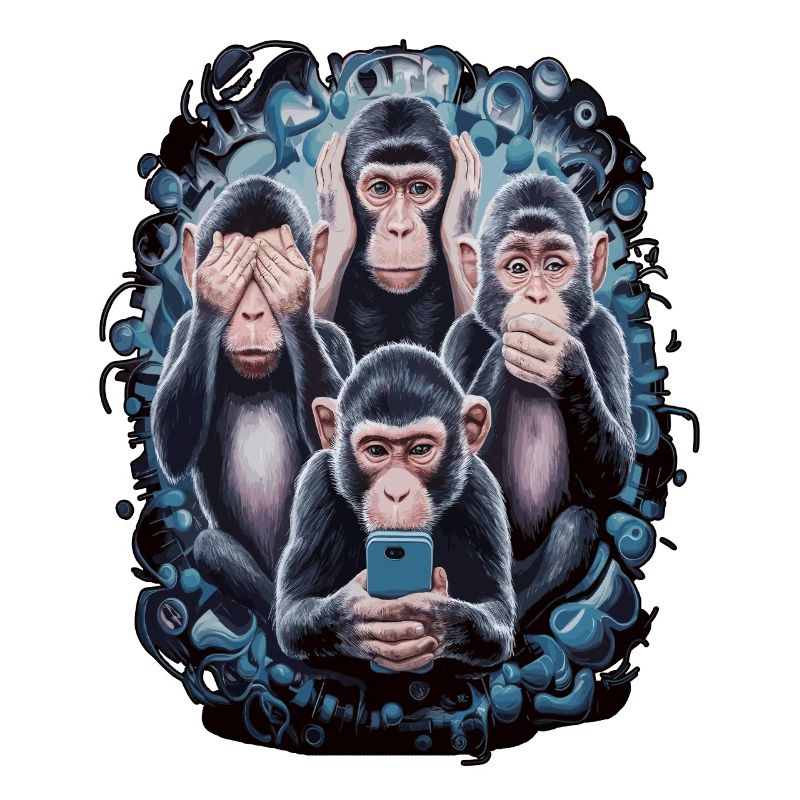 Wise Monkey With Mobile Phone Funny Multi Media Design