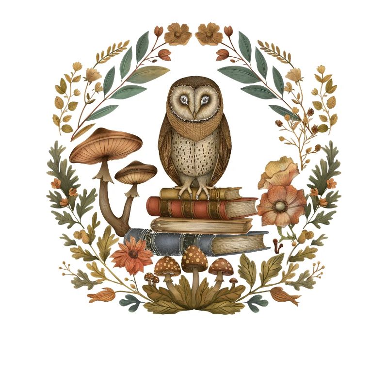 Cottagecore Ästhetische Eule Bücher Mushroom Flora