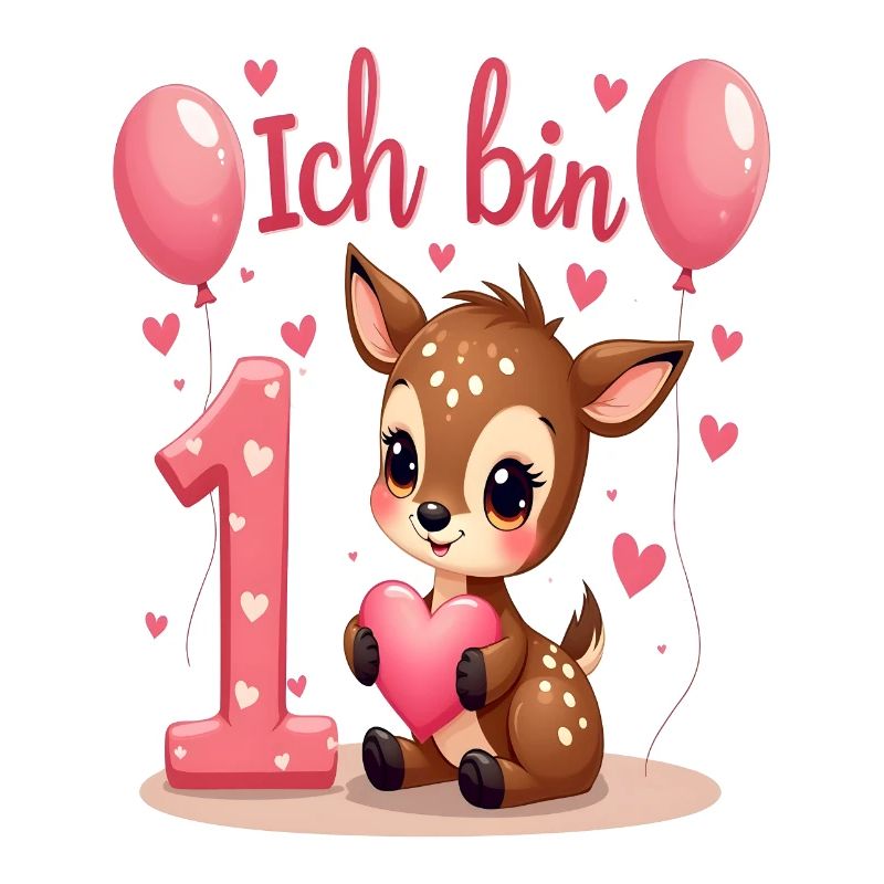 Süßes Reh Ich bin 1 Kinder 1. Geburtstag Mädchen