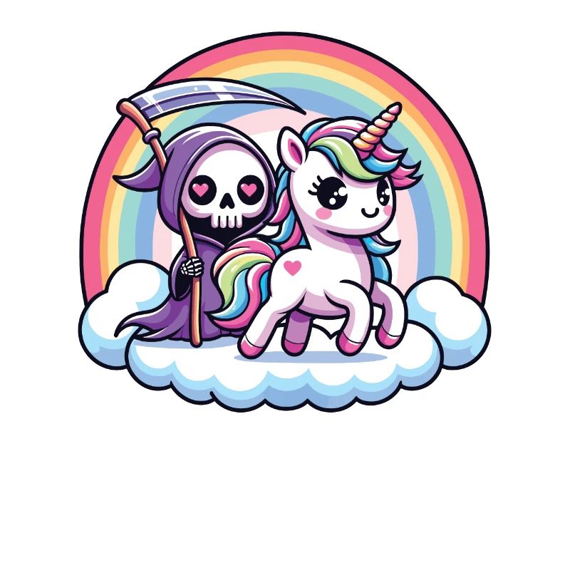 Niedliches Sensenmann und Einhorn Regenbogen