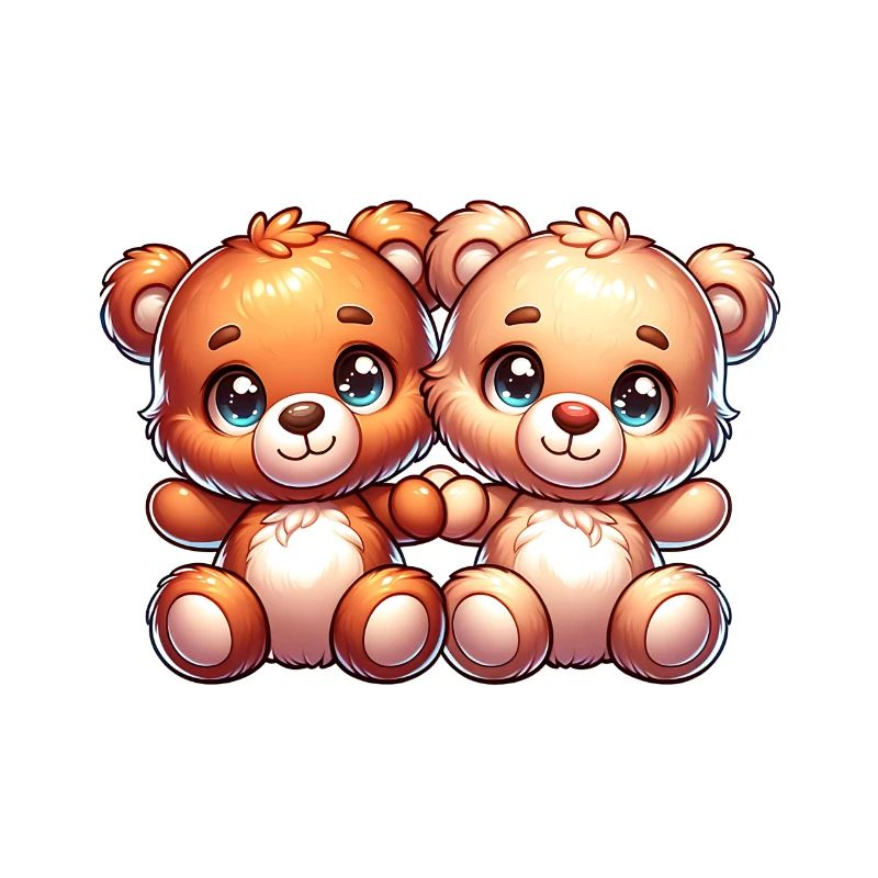 Two cute cuddling bears with big eyes