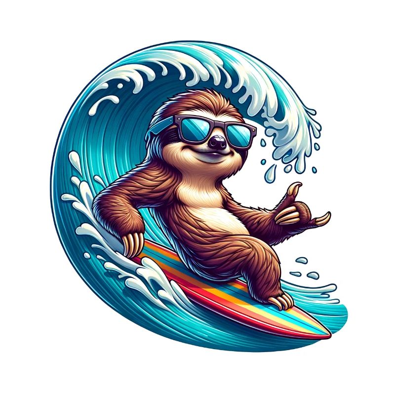 Relaxed sloth surfer on wave