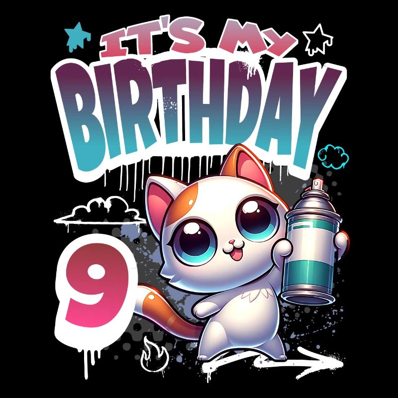 Graffiti de chat de 9e anniversaire