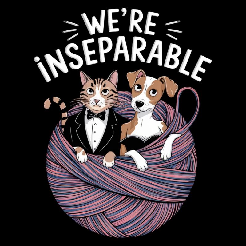 Chat mignon et chien design inséparable