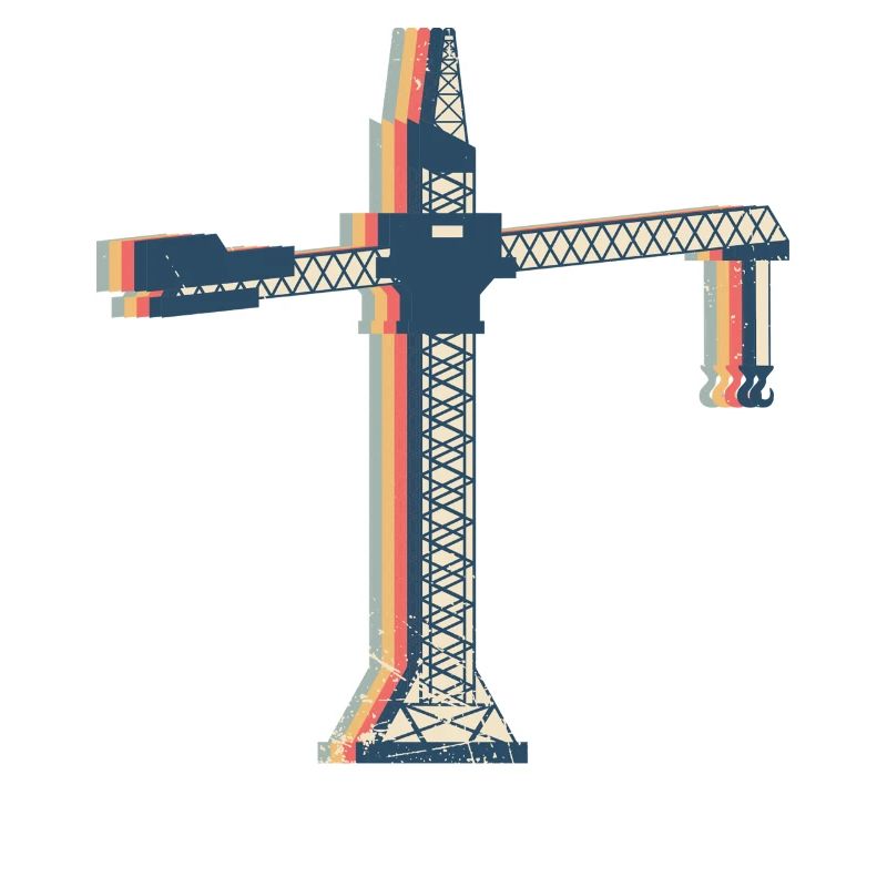 Crane Operator Construction HEO Retro Line Art