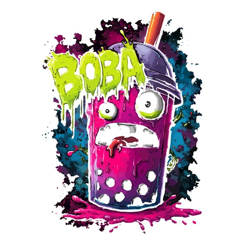 Boba Tea Monster dans le style street graffiti coloré