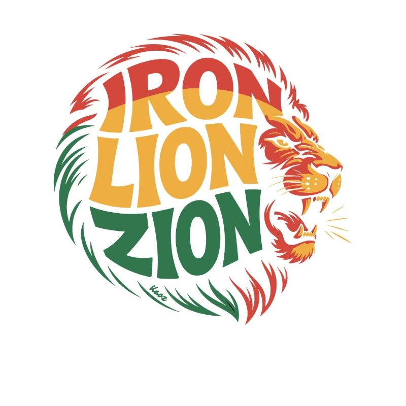 Löwenkopf mit „Eiserner Löwe Zion“ in Rasta-Farben