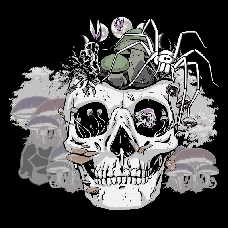 Horror Halloween Spinne Totenkopf Herbst Pilze