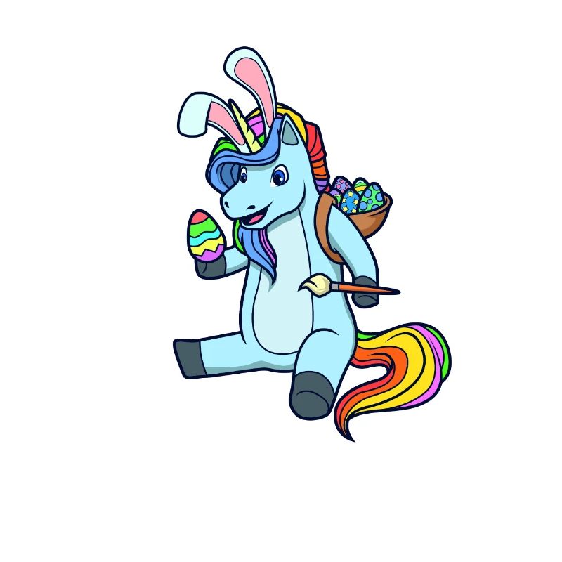 Unicorn paints Easter eggs at Easter - Easter unicorn