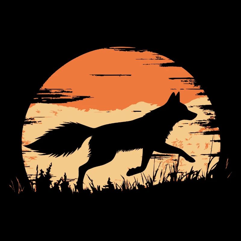 Fuchs Silhouette rennt vor einer Sonne