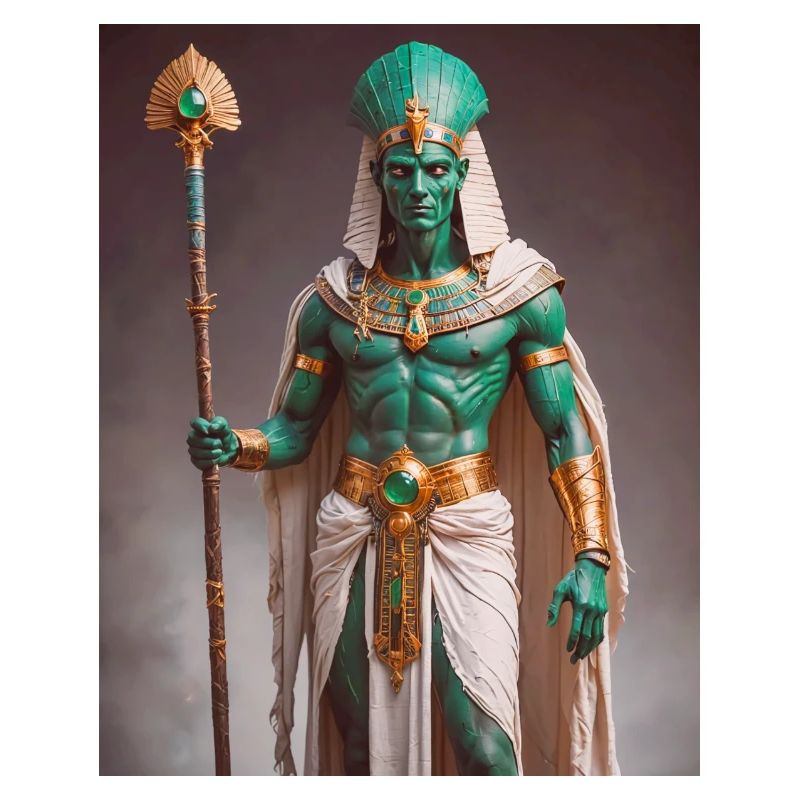 Osiris, green-skinned god with pharaoh crown
