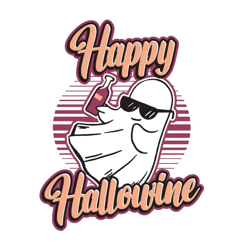 Happy Halloween ghost drinks wine