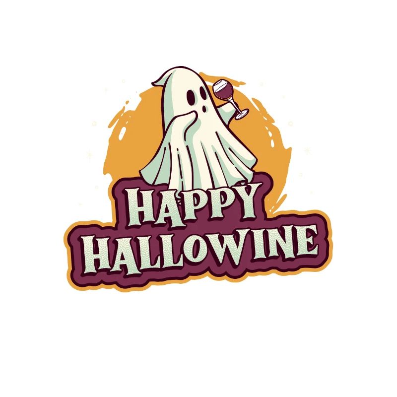 Happy Halloween ghost drinks wine