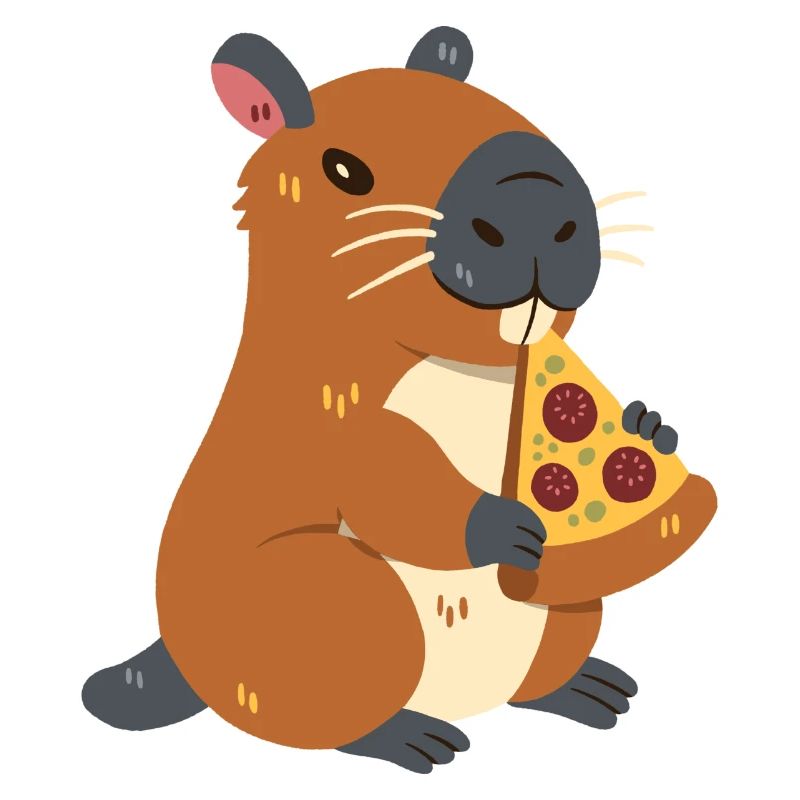 Capybara mit Pizza