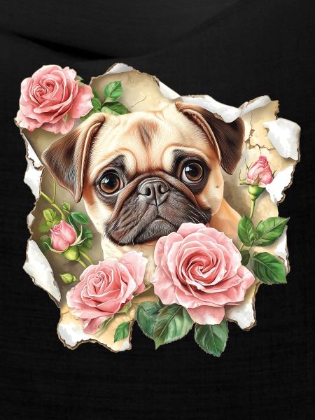 Mops mit Rosen