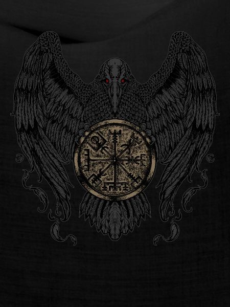 Krähe mit Futhark und Vegvisir