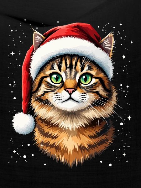 Weihnachtskatze mit rotem Hut