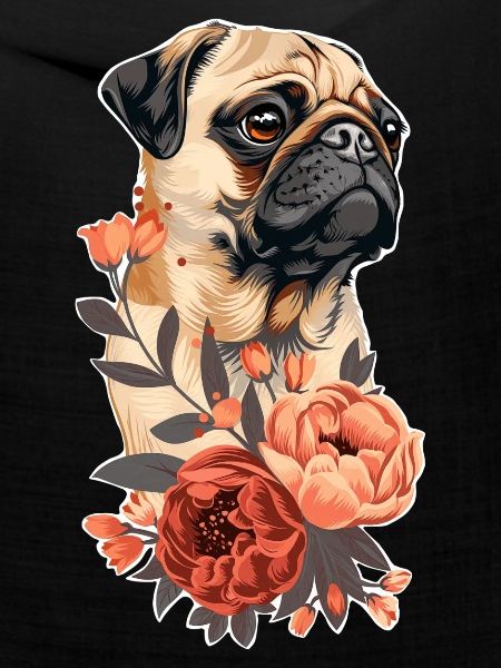 Mops mit Blumen