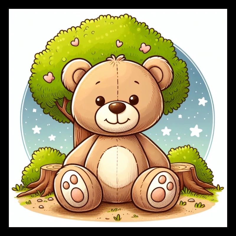 Ours en peluche devant un arbre