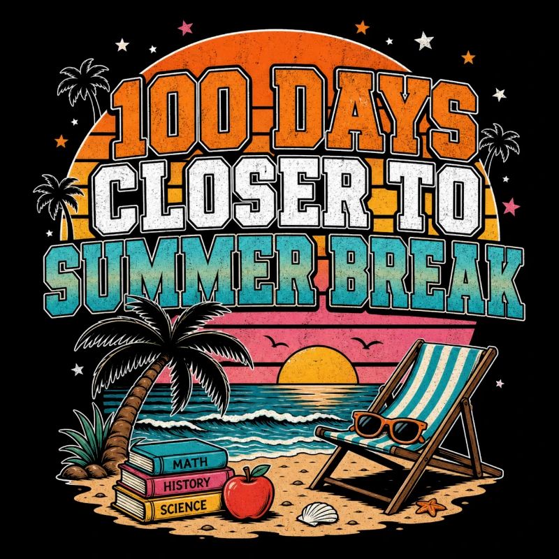 100 Days Summer Countdown School Sunset