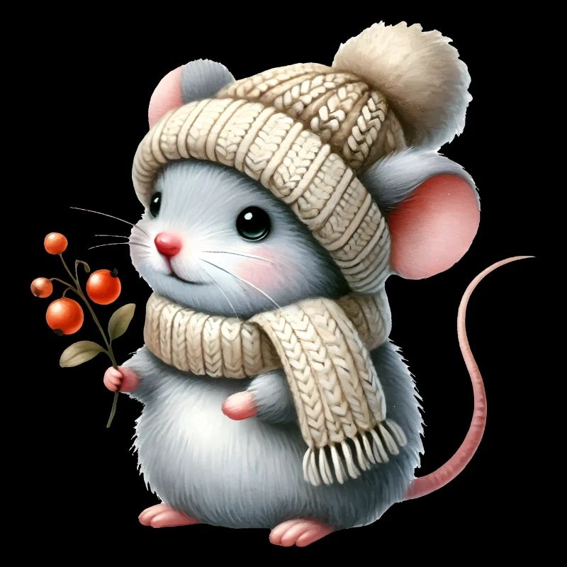 Adorable mouse with a warm knitted hat