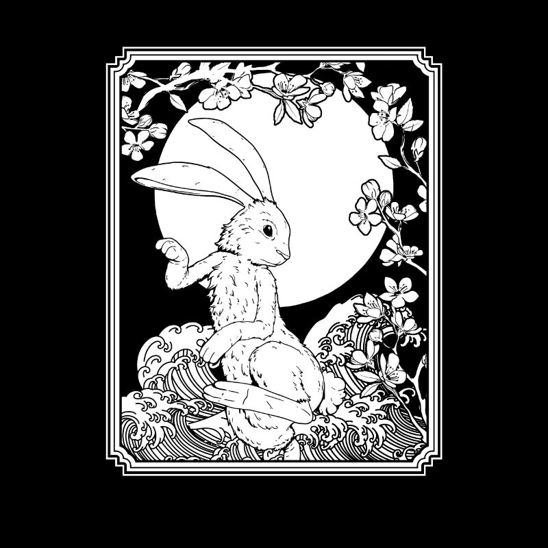 Bunny Rabbit Japon Cherry Blossom Moon