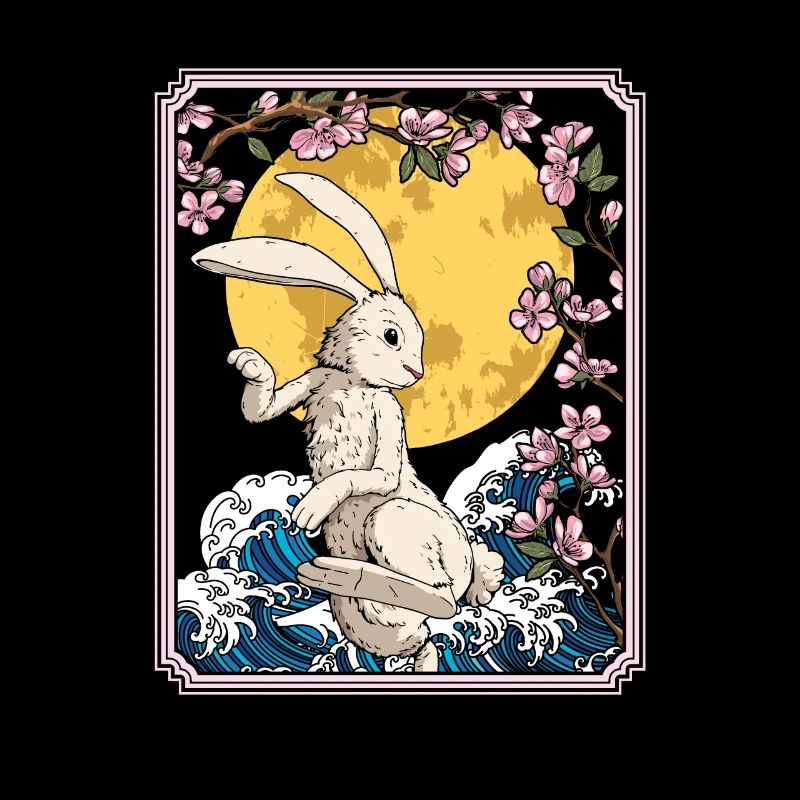 Bunny Rabbit Japon Cherry Blossom Moon